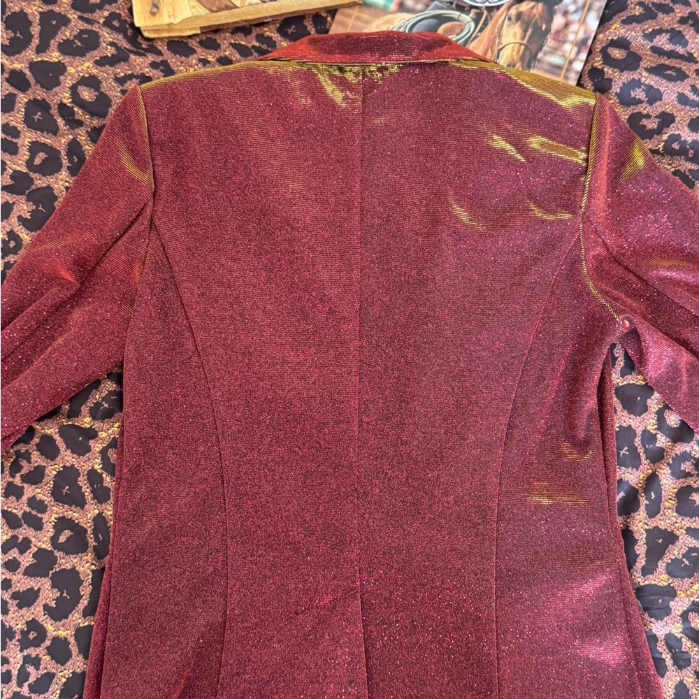 Rock & Roll Denim Blazer Jacket - Women's Sparkling Burgundy XS - Picture 3 of 4